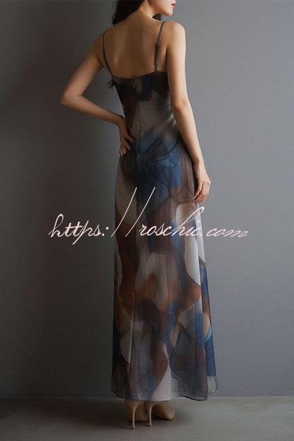 Monet's Dream Abstract Watercolor Cowl Neck Maxi Dress