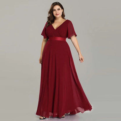 Hand - Folded Large V - neck Dress Chiffon Elastic Banquet Bridesmaid Evening Dress for