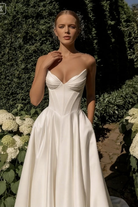 Strapless Satin Cathedral Train Wedding Dress