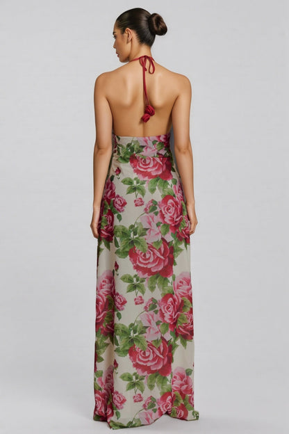 Ysraela Cowl Neck 3D Floral Maxi Dress