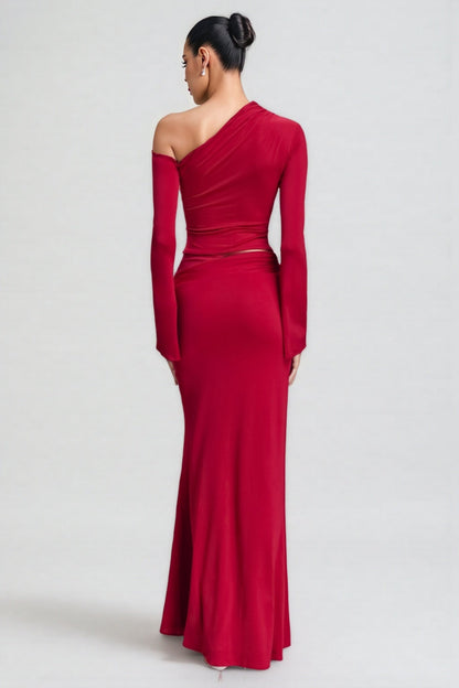 Aurod Slanted Collar 3D Flower Maxi Dress Set