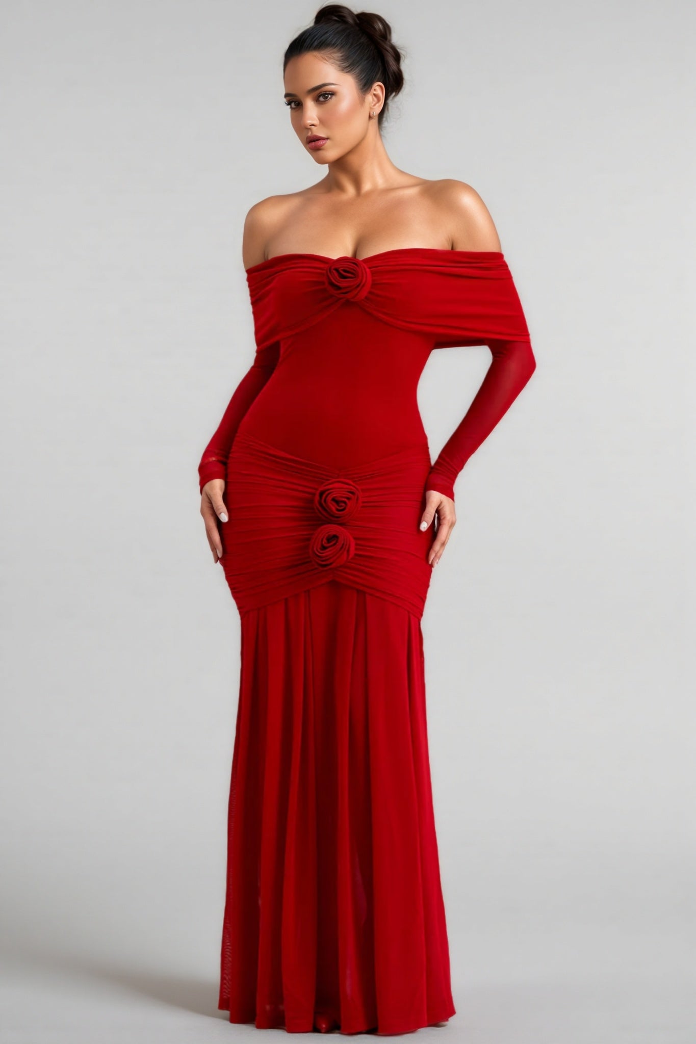 Mylesa Red 3D Floral Maxi Dress