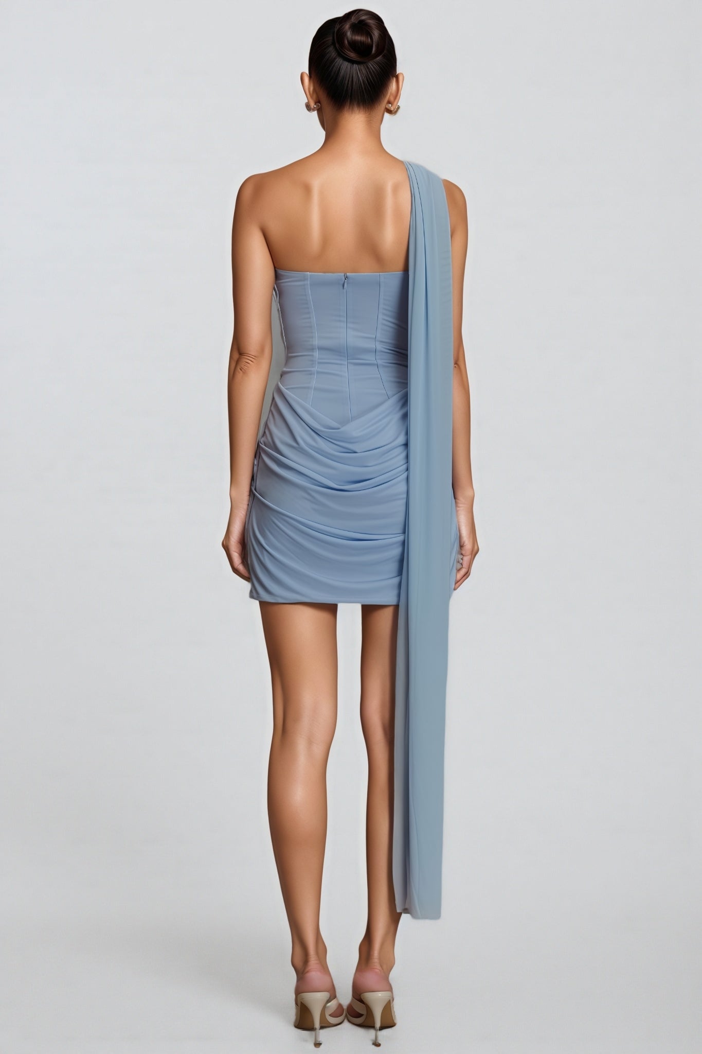 Haliny Blue Slinky And Mesh Mini Dress