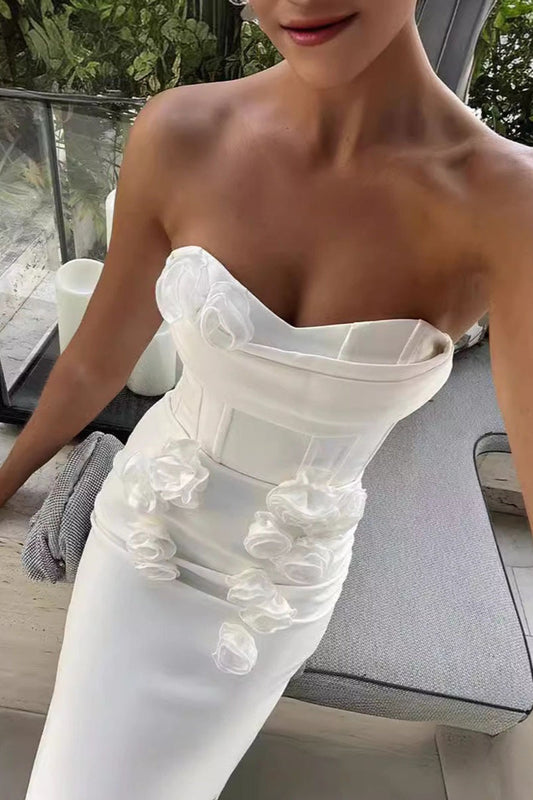 Elegant 3D Floral Tight Strapless Bandage Formal Dress