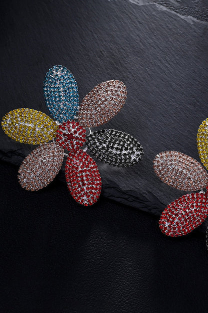 New Rhinestone Colorful Flower Earrings