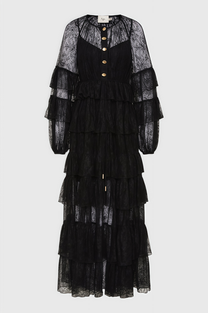 Varekx Black Round Neck Lace Maxi Dress
