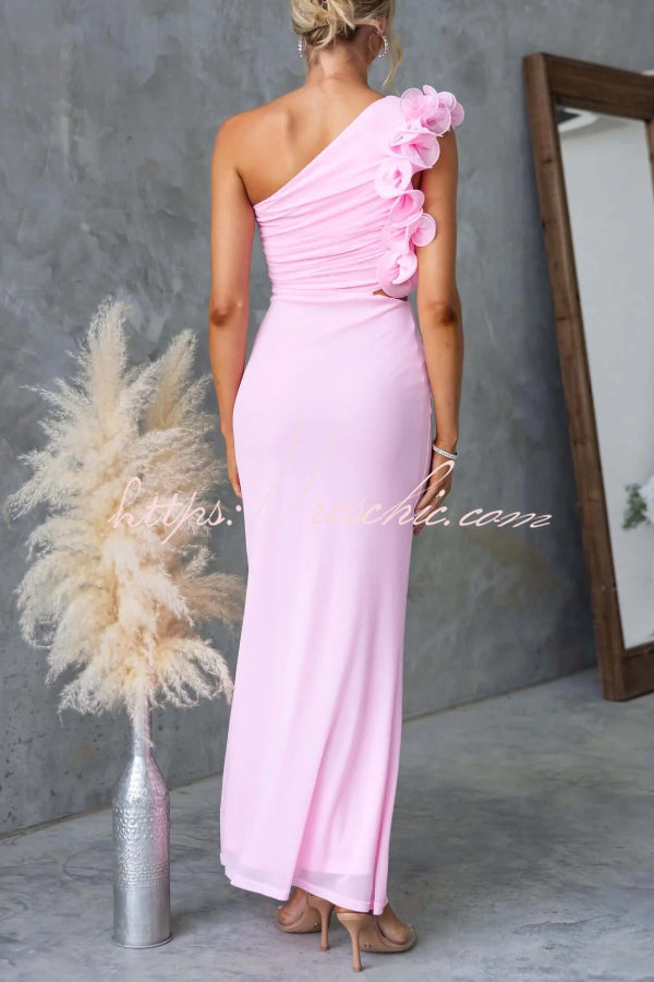 Fashionable Mesh Sleeveless One-shoulder Waist-revealing Maxi Dress