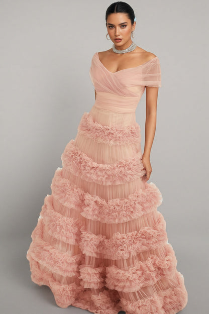 Quinly Pink Tiered Maxi Dress
