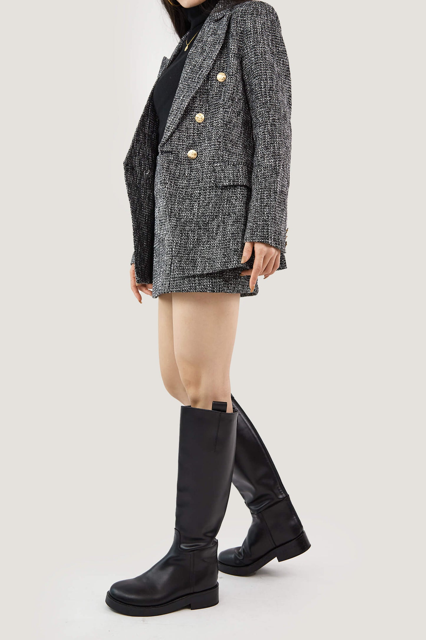 Black Lapel Collar Houndstooth Blazer