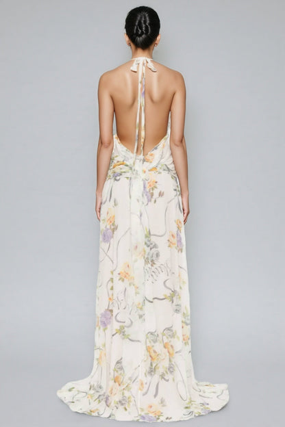 Umbek Floral Print Ruffle Maxi Dress