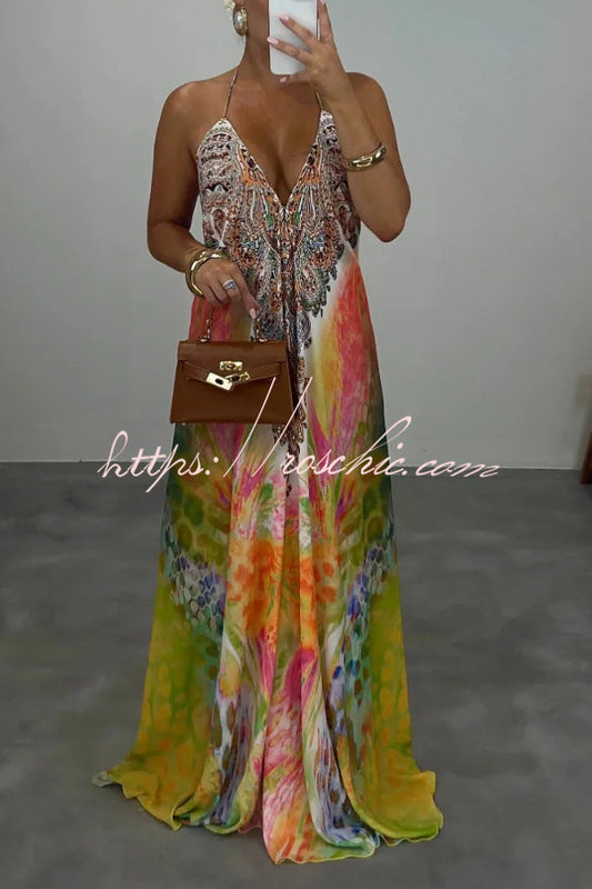 Bohemian Style Unique Print Sleeveless Backless Loose Maxi Dress