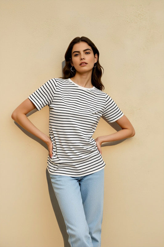 Black White Stripe Basic T-shirts