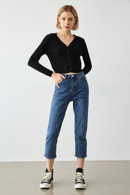 Abril Black Button-Up Cardigan