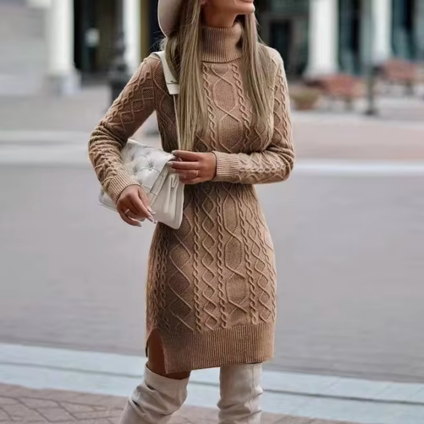 Amelia Statement High Neck Knit Sweater Dress Evening Wear Edit