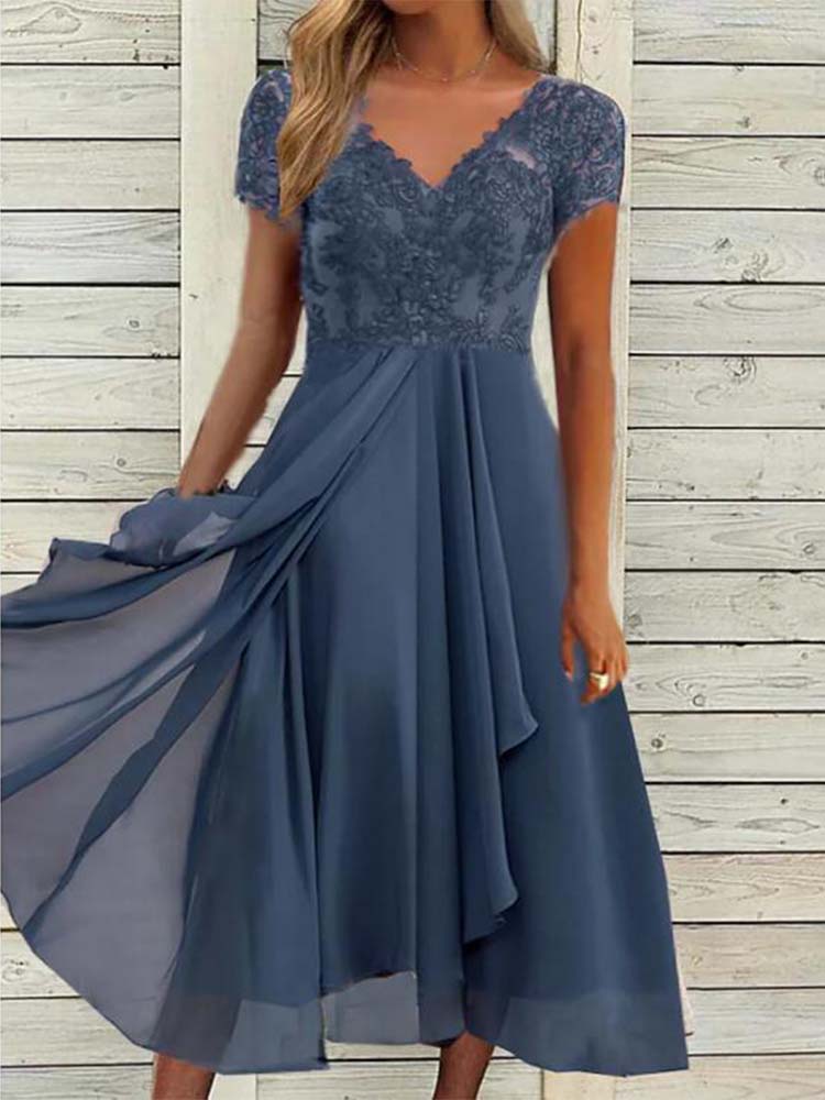 Jeweled Green Flowers Front Slit Midi Dress