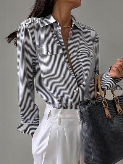 Striped Loose Pocket Blouse
