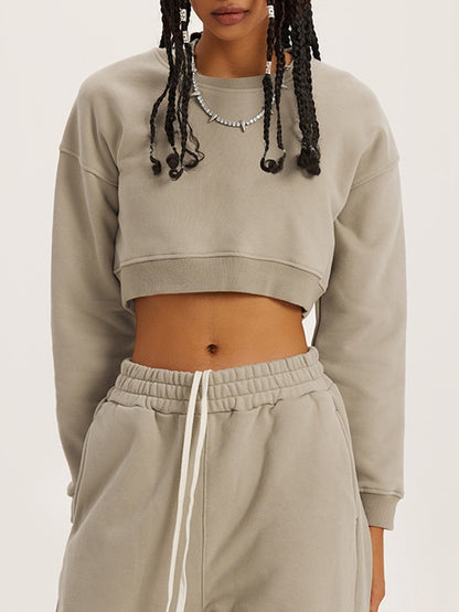 Solid Color Crop Short Sweatshirt