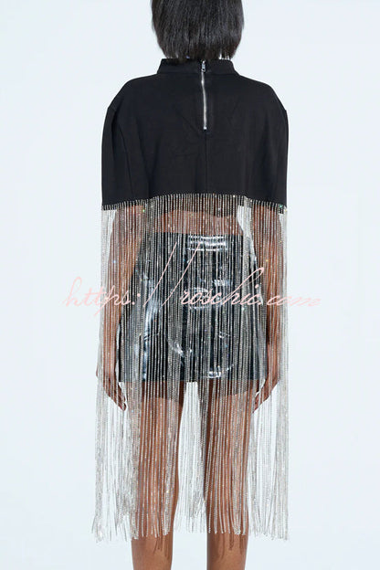New Level Shiny Tassel Stand Neck Crop Cape Blouse (Shipped Within 24 Hours)
