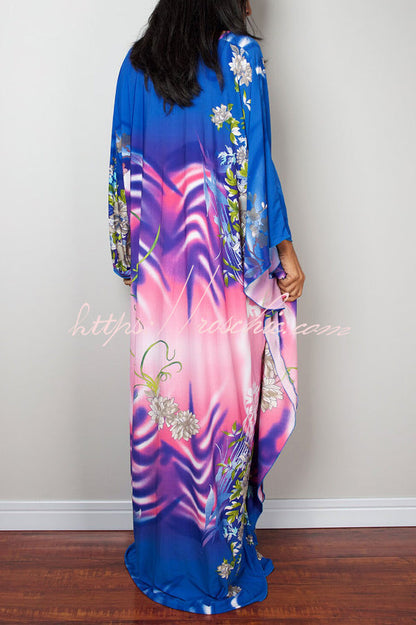 Unique Print Loose V-Neck Batwing Sleeve Casual Maxi Dress