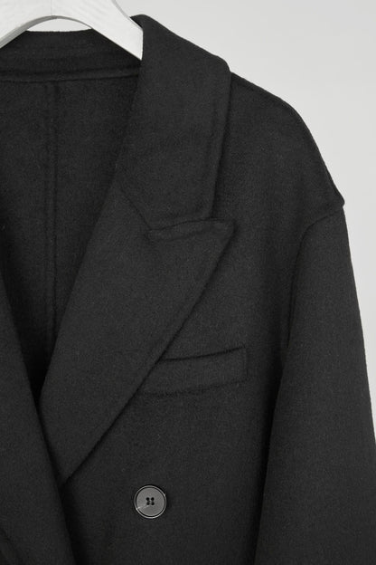 Black Premium Wool Double-Breasted Longline Coat
