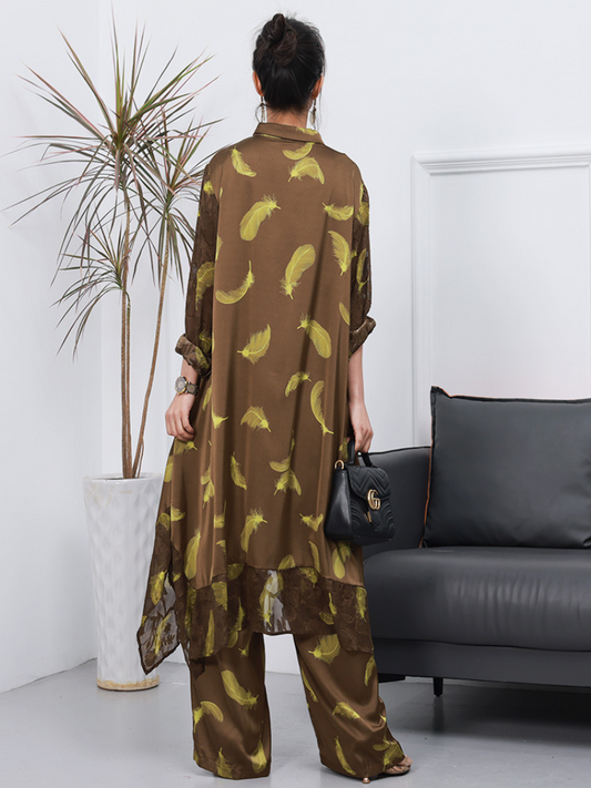 Women Cardigan Wide-leg Pants Co-ords Dress