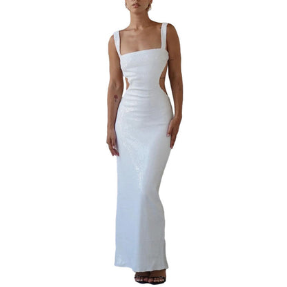 Angel Boutique Charming Sequin Sling Square Collar Backless Dress Skirt Elevated Occasion Wear