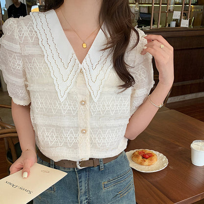 Jakayla Beige Doll Collar Shirt