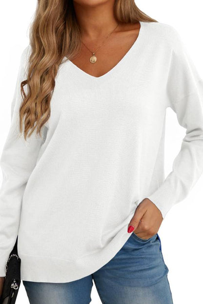 White V-neck Loose-fitting Sweater