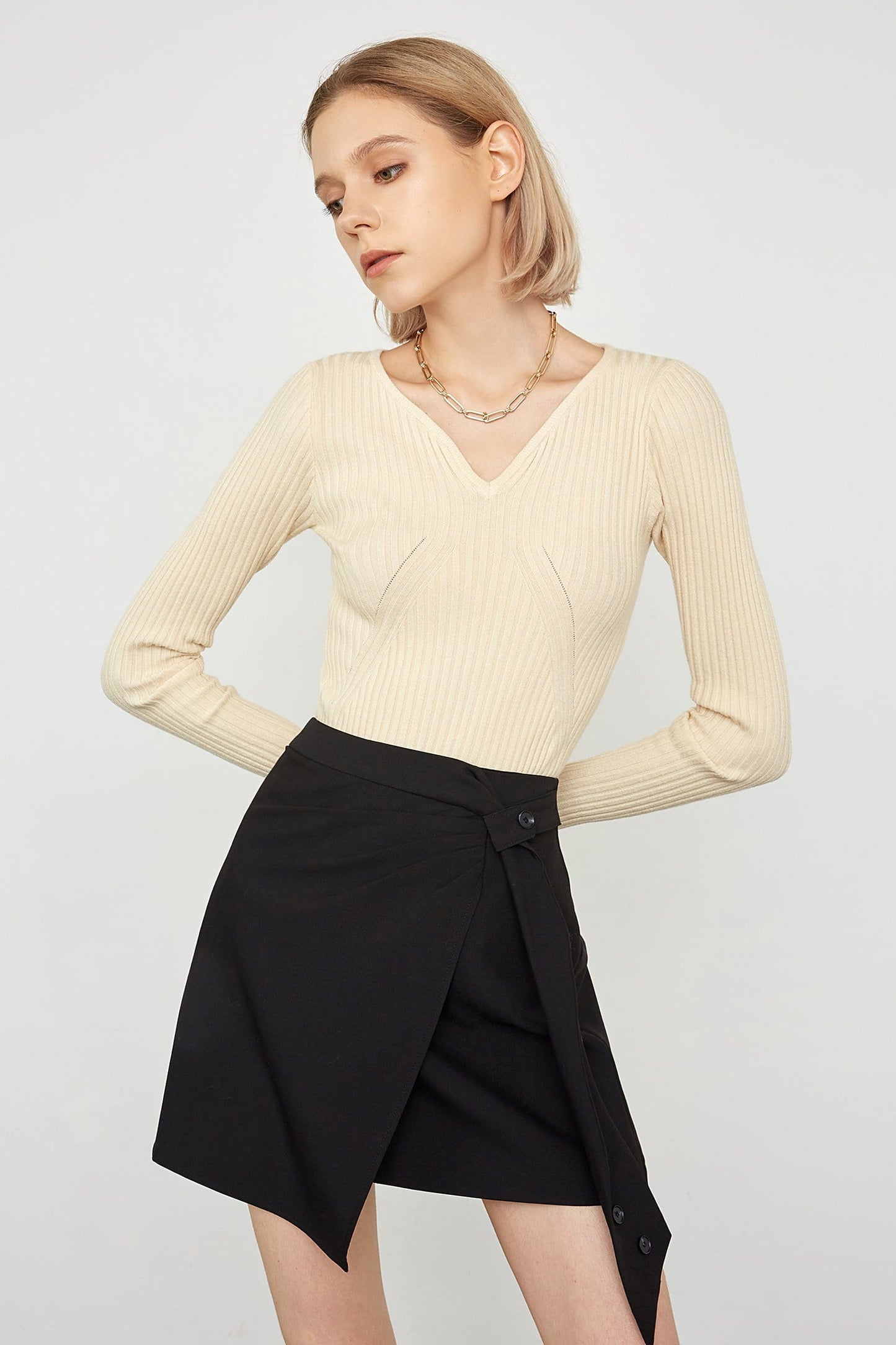 Braulia Beige Rib Sweater