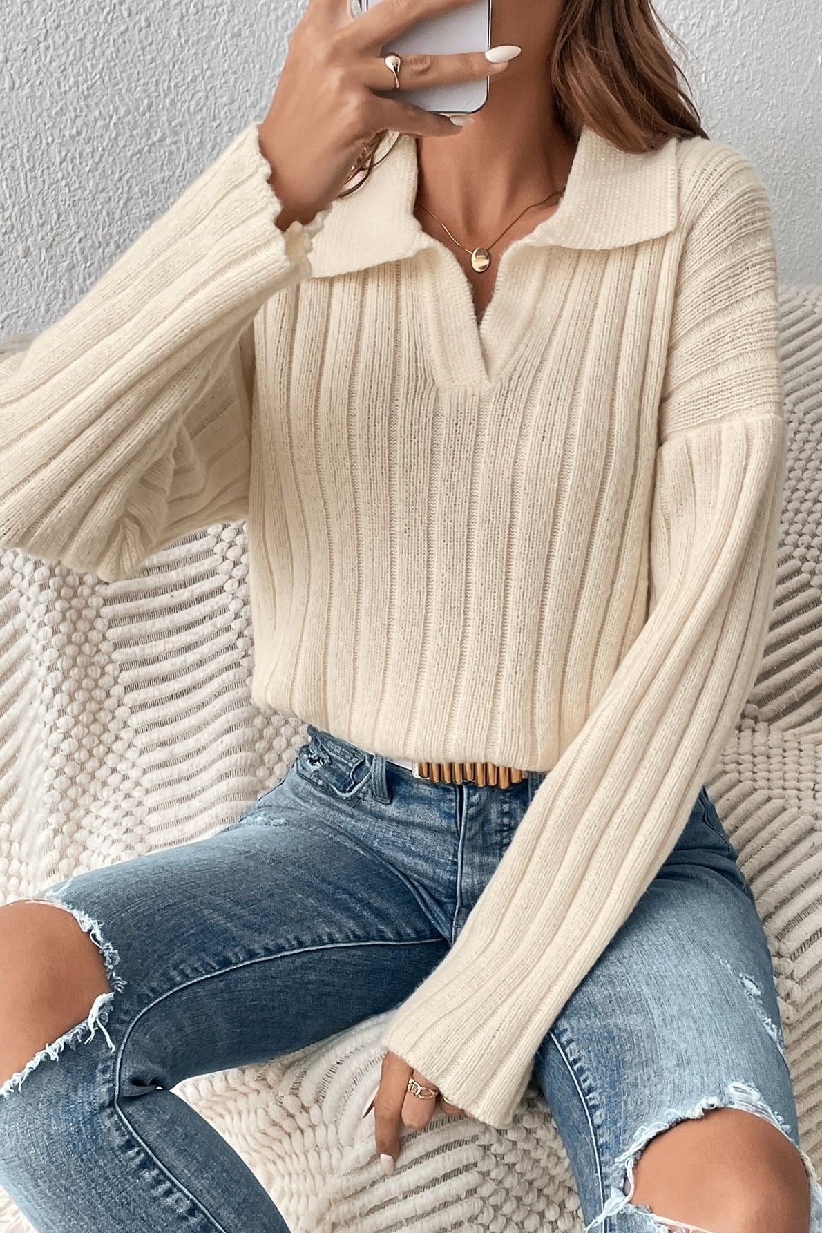 Fashion Lapel Knit Sweater