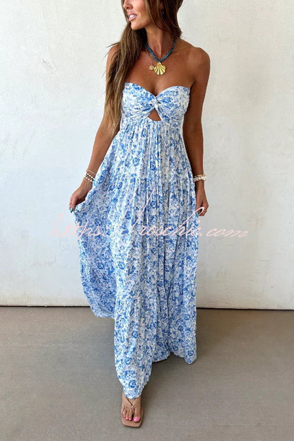 Floral Print Sleeveless Off-shoulder Cutout Resort Style Maxi Dress