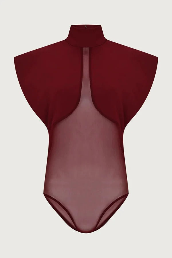 Vita Mesh Patchwork High Neck Wide Sleeve Bodysuit and High Rise Pocket Slit Pants Set