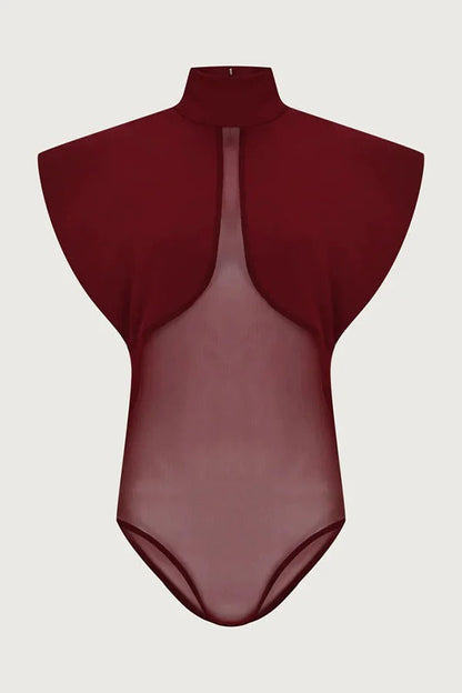 Vita Mesh Patchwork High Neck Wide Sleeve Bodysuit and High Rise Pocket Slit Pants Set