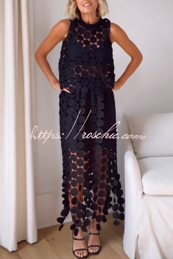 Casie See Through Circle Embroidery Round Neck Sleeveless Tank