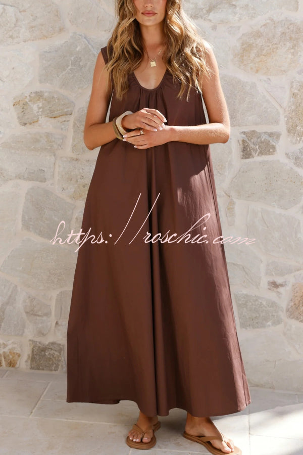 Solid Color Loose Sleeveless Casual Vacation Maxi Dress