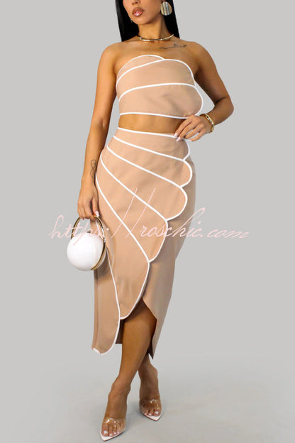 Stylish Spaghetti Strap Cropped Fitted Top and Elegant Asymmetrical Midi Skirt Set