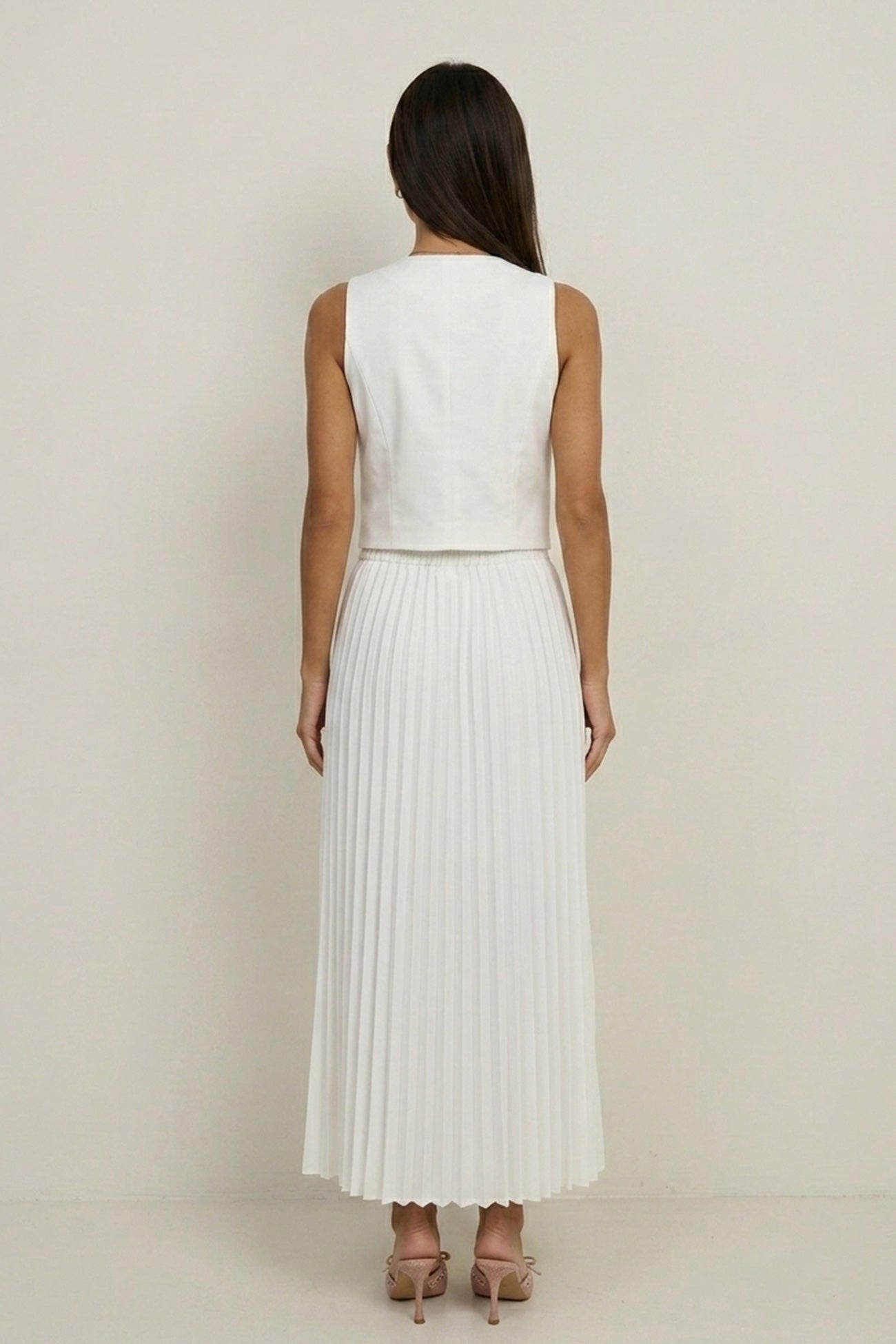 3D Floral Vest Pleated Maxi Skirt Set