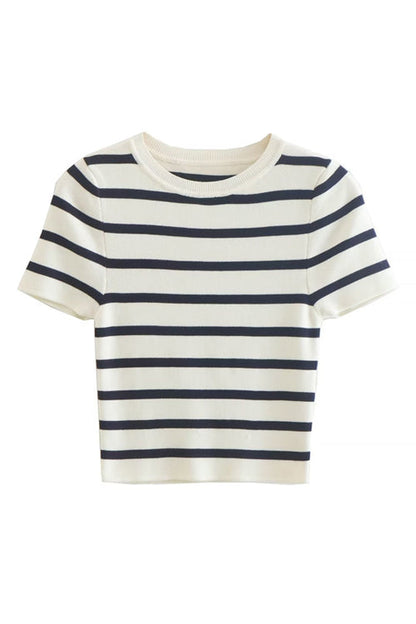 Cool Girl Essence Striped Short Sleeve Knit Top - 2 Colors