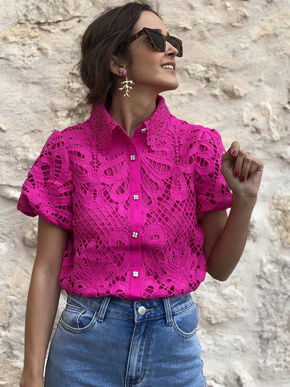 Hollow Lace Collar Shirt