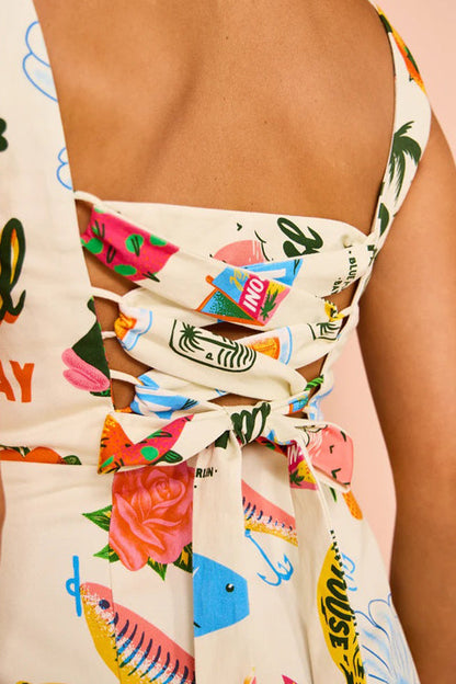 All Up To You Print Tie-Back Mini Dress