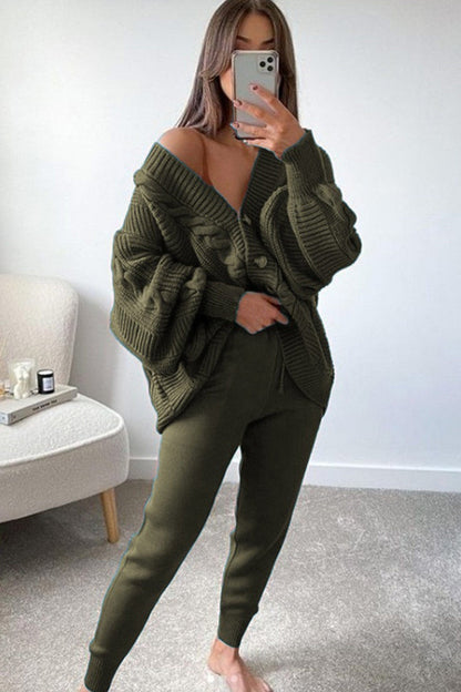 Cable Knit Cardigan Pencil Pants Set