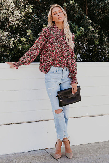 Evermore Floral Print Smocked Ruffle Top - 3 Colors