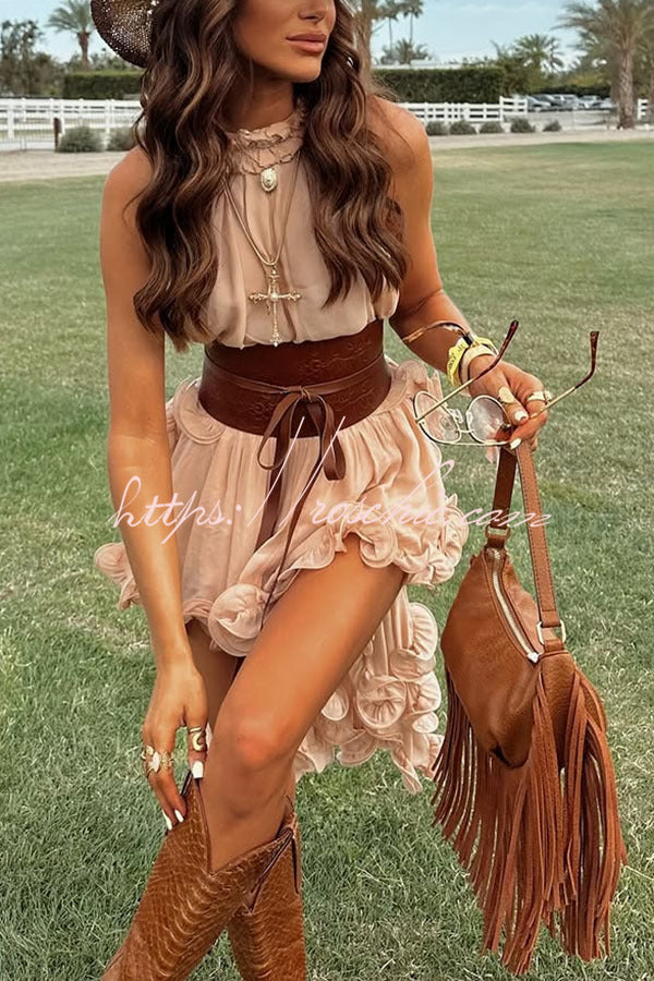 Romantic Drama Chiffon Wavy Ruffles Halter Irregular A-line Top (Shipped Within 24 Hours)