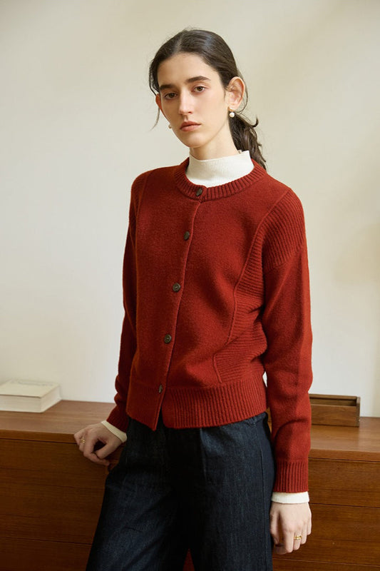 Vintage Round Neck Color Block Cardigan