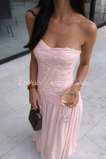 Stylish Three-dimensional Floral Chiffon Patchwork Strapless Elegant Maxi Dress