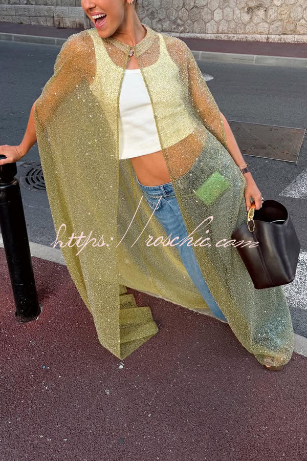 Sparkle Night Sheer Sequin Maxi Cover-up Cape