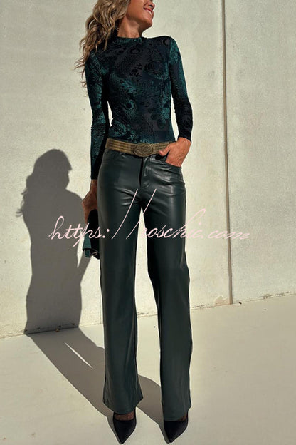 Stylish Faux Leather Pocketed Straight Stretch Pants (Shipped Within 24 Hours)
