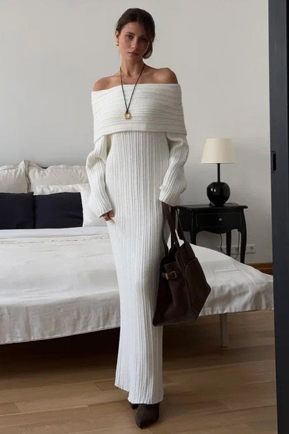 Knit Off Shoulder Long Sleeve Bodycon  Sweater Dress