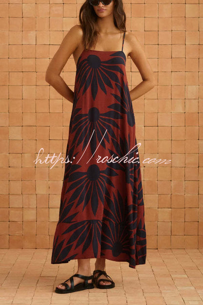 Romantic Bohemian Style Sunflower Print Sundress
