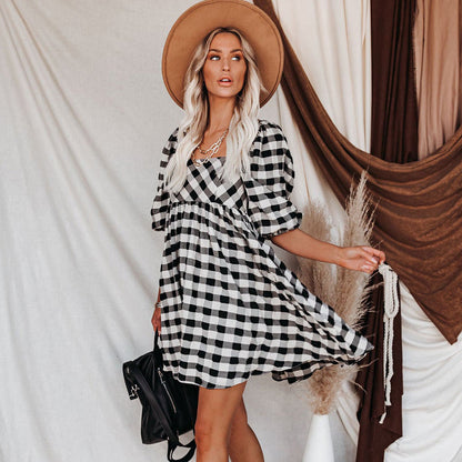 Brownstone Plaid Adjustable Balloon Sleeve Dress FINAL